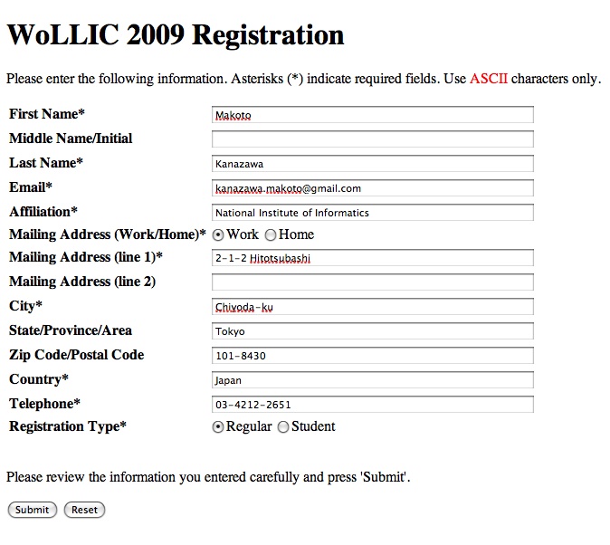 registration form, step 1